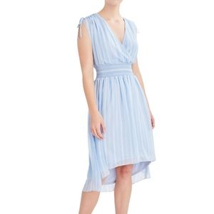BCBG Blue and White Striped Hi-Low Fully Lined Dress Sz L NWT